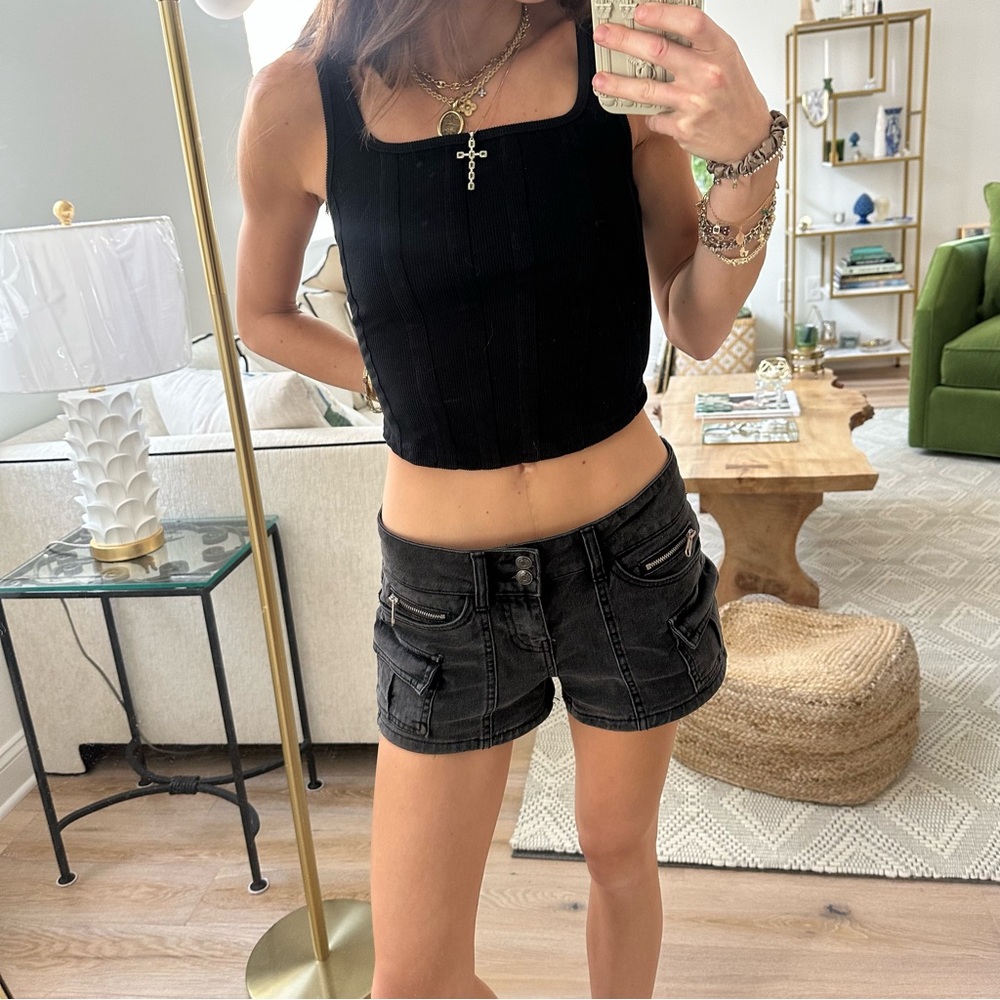 Black Cotton Corset Tank Top
